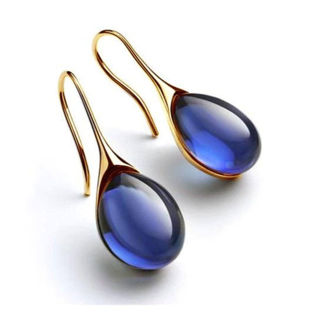Luna Lucas | Drop Earrings | Blue Teardrop Quartz Gold