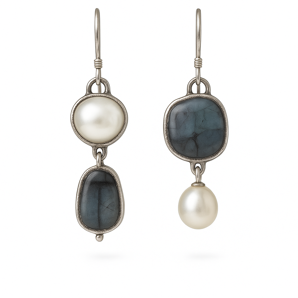 Vintage Blue Stone Pearl Earrings