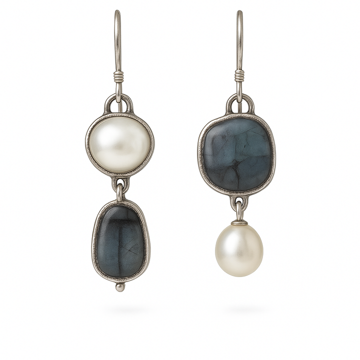 Vintage Blue Stone Pearl Earrings