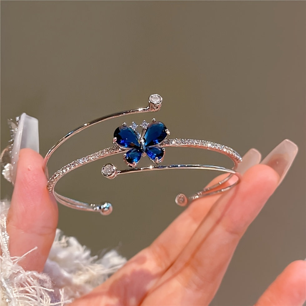 Bracelete de mariposa fría azul, pulsera pequeña de tres capas estilo antiguo nuevo