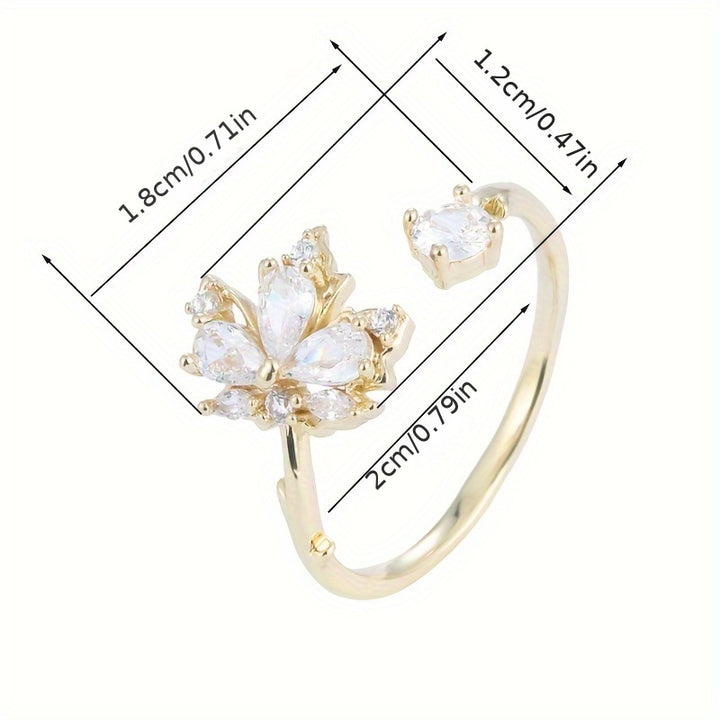 Diseño de hoja de arce elegante anillo para mujeres, cobre con chapado, con circonita cúbica sintética, versátil para uso diario y celebraciones festivas