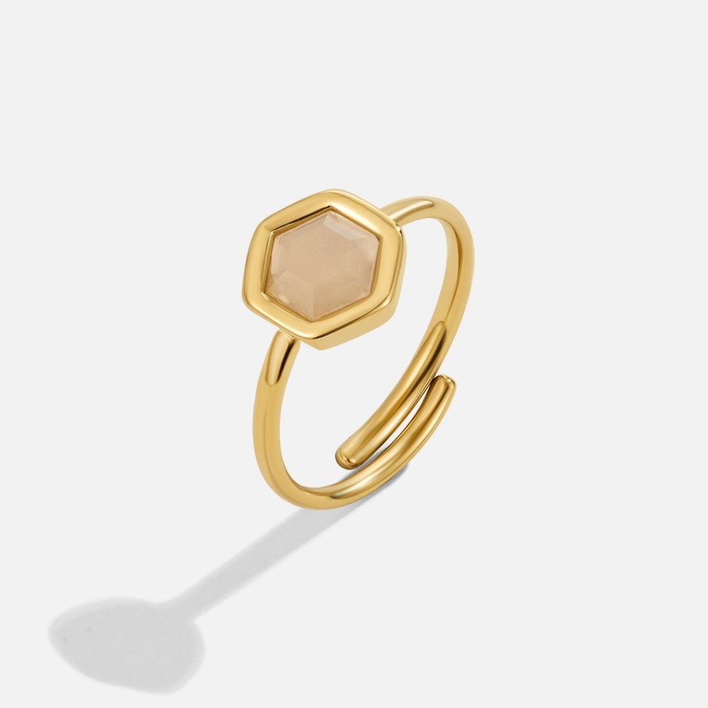 Luna Lucas | Honeycomb Statement Ring | Gold-Tone Stainless Steel with Hexagon-Cut Stone