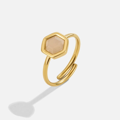 Luna Lucas | Honeycomb Statement Ring | Gold-Tone Stainless Steel with Hexagon-Cut Stone